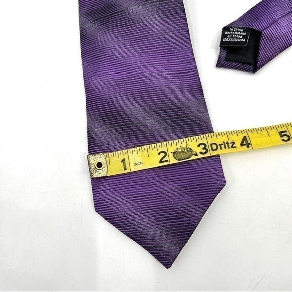 AXIST Men's Purple 3" Stripe Retro 100% Silk Tie - Picture 9 of 9